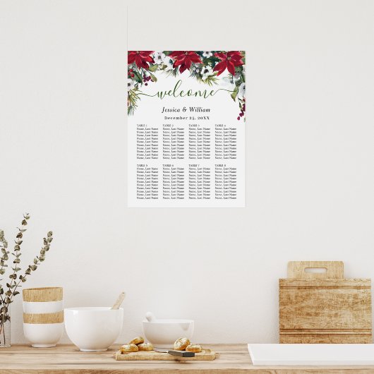 Elegant Poinsettia 8 Tables Weddenschap Poster (Keuken)