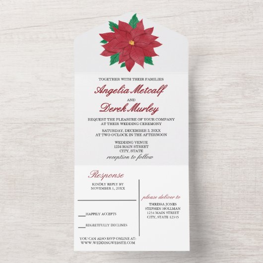 Elegant Poinsettia All-in-One Wedding Invitation All In One Uitnodiging (Binnen)