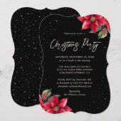 Elegant Poinsettia Black Christmas Party Kaart (Voorkant / Achterkant)