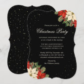 Elegant Poinsettia Black Christmas Party Kaart (Voorkant / Achterkant)