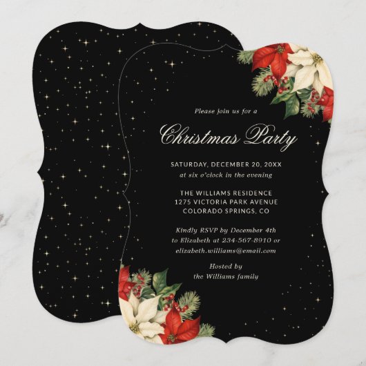Elegant Poinsettia Black Christmas Party Kaart (Voorkant / Achterkant)