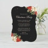 Elegant Poinsettia Black Christmas Party Kaart (Staand voorkant)
