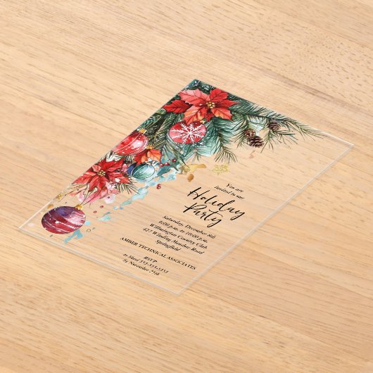 Elegant Poinsettia Christmas Party Acryl Uitnodigingen (Laagn)