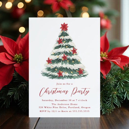 Elegant Poinsettia Christmas Tree Holiday Party Kaart
