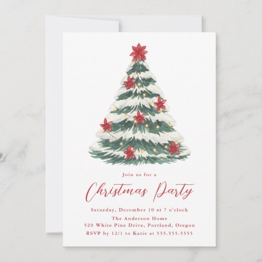 Elegant Poinsettia Christmas Tree Holiday Party Kaart (Voorkant)