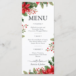 Elegant Poinsettia Christmas Wedding Menu Card