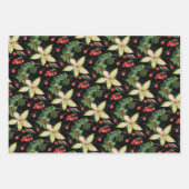 Elegant Poinsettia en Berries op zwart Inpakpapier Vel (Voorkant 2)