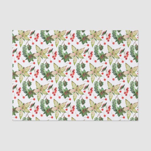 Elegant Poinsettia en Berries Tissuepapier (Voorkant)