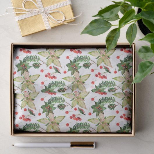 Elegant Poinsettia en Berries Tissuepapier (Geschenk)