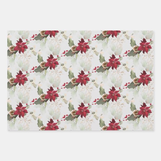 Elegant Poinsettia & Eucalyptus Glitter Kerstmis Inpakpapier Vel (Voorkant 3)