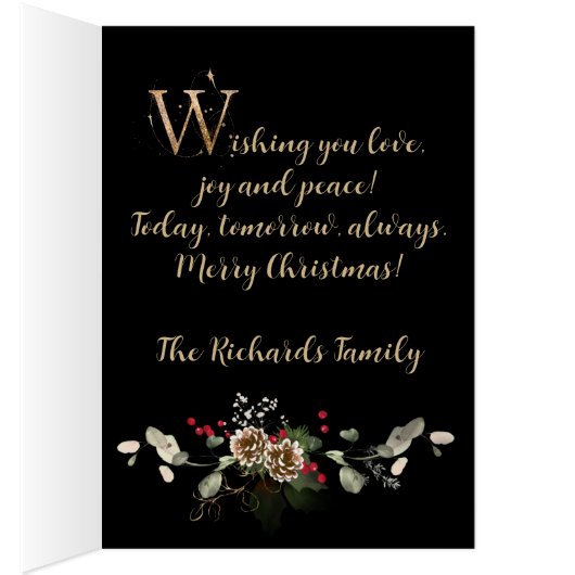 Elegant Poinsettia & Eucalyptus-kerstkaart (Binnen (Rechts))