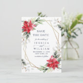 Elegant Poinsettia Eucalyptus Pine Fur Wedding Save The Date (Staand voorkant)