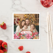 Elegant Poinsettia Floral Border Custom Paper Servet (Insitu)