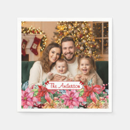 Elegant Poinsettia Floral Border Custom Paper Servet
