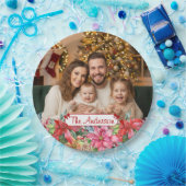 Elegant Poinsettia Floral Border Custom Papieren Bordje (Feest)