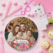 Elegant Poinsettia Floral Border Custom Papieren Bordje (Feest)