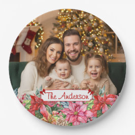 Elegant Poinsettia Floral Border Custom  Papieren Bordje