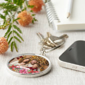 Elegant Poinsettia Floral Border Custom Photo Sleutelhanger (Zijkant)