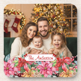 Elegant Poinsettia Floral Border Custom Photos Bier Onderzetter