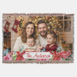 Elegant Poinsettia Floral Border Custom Photos Deken