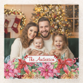 Elegant Poinsettia Floral Border Custom Photos Glazen Onderzetter