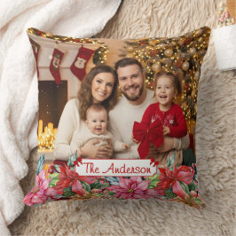 Elegant Poinsettia Floral Border Custom Photos Kussen