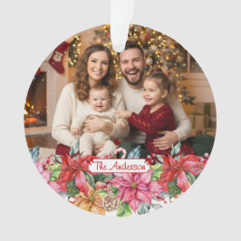 Elegant Poinsettia Floral Border Custom Photos Ornament