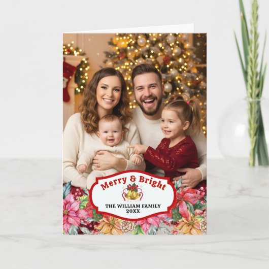 Elegant Poinsettia Floral Custom Photo Folded Kaart (Voorkant)