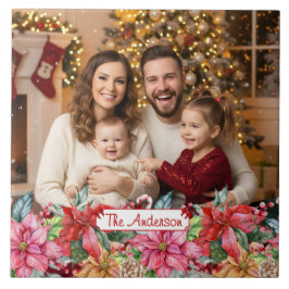 Elegant Poinsettia Floral Custom Photo Tegeltje