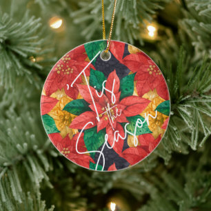 Elegant Poinsettia Floral Holiday Kerstmis Keramisch Ornament
