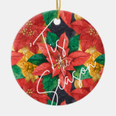 Elegant Poinsettia Floral Holiday Kerstmis Keramisch Ornament (Voorkant)
