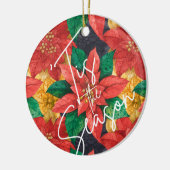 Elegant Poinsettia Floral Holiday Kerstmis Keramisch Ornament (Links)