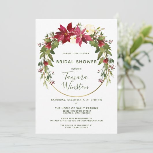 Elegant Poinsettia Floral-kerstVrijgezellenfeest Kaart (Staand voorkant)