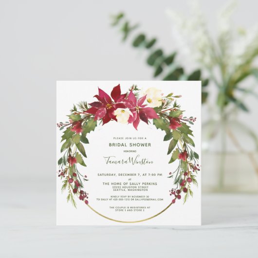 Elegant Poinsettia Floral-kerstVrijgezellenfeest Kaart (Staand voorkant)