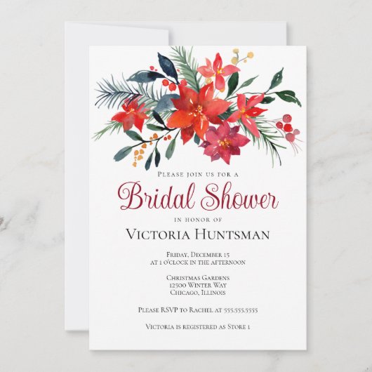 Elegant Poinsettia Floral-kerstVrijgezellenfeest Kaart (Voorkant)