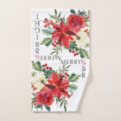 Elegant Poinsettia Floral Merry & Bright Kerstmis Bad Handdoek (Handdoek)
