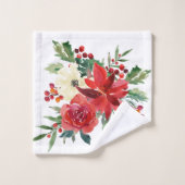 Elegant Poinsettia Floral Merry & Bright Kerstmis Bad Handdoek (Wasdoekje)