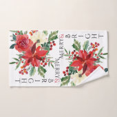 Elegant Poinsettia Floral Merry & Bright Kerstmis Bad Handdoek (Handdoek)