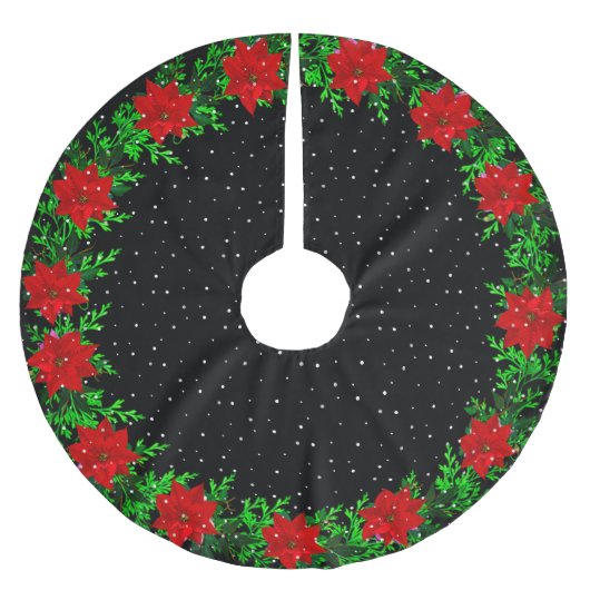 Elegant Poinsettia Flower Garland on Black Kerstboom Rok (Voorkant)