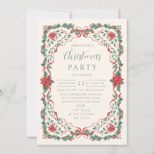 Elegant Poinsettia Garland Christmas Kaart (Voorkant)