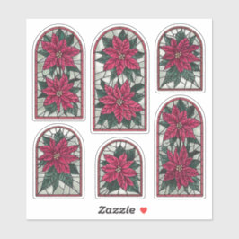 Elegant Poinsettia Glas in lood Sticker Blad