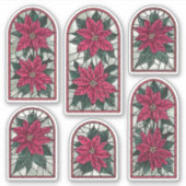 Elegant Poinsettia Glas in lood Sticker Blad (Voorkant)