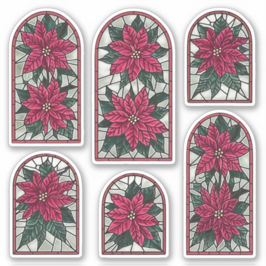 Elegant Poinsettia Glas in lood Sticker Blad (Voorkant)