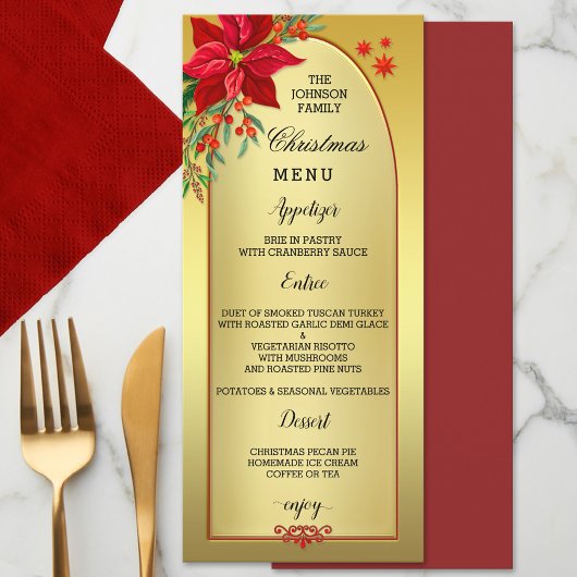 Elegant Poinsettia Gold Kerstmis menu