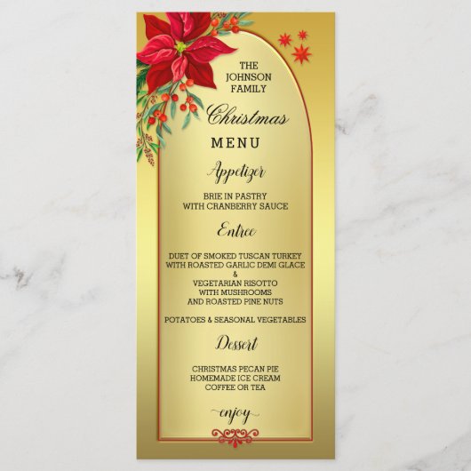 Elegant Poinsettia Gold Kerstmis menu (Voorkant)