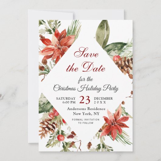Elegant Poinsettia Holiday Kerstfeest Save The Date (Voorkant)