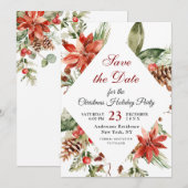 Elegant Poinsettia Holiday Kerstfeest Save The Date (Voorkant / Achterkant)