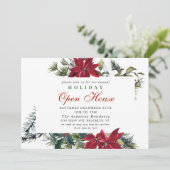 Elegant Poinsettia Holiday Kerstmis Open House Kaart (Staand voorkant)