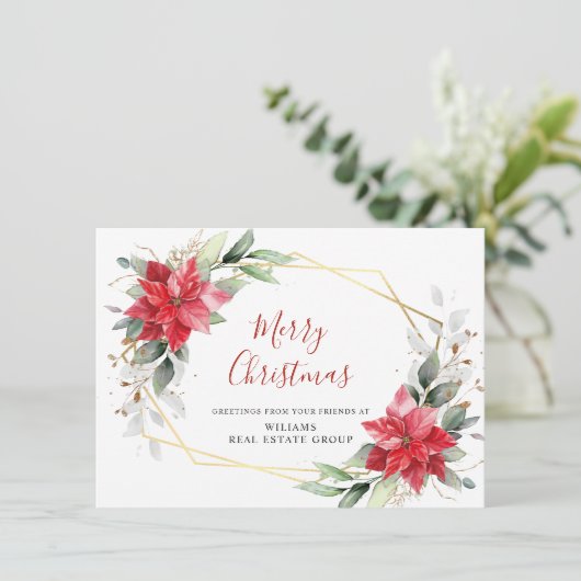 Elegant Poinsettia kerst Corporate Greeting Feestdagenkaart (Staand voorkant)