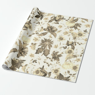 Elegant  Poinsettia kerstbloemen beige Cadeaupapier